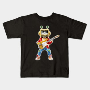 Rock and Roll Robot Plays Lead Guitar with a TV Head Chuck Berry Music Video Robot Kids T-Shirt